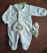 Nowy beżowy pajacyk 68 lusa czapeczka zestaw