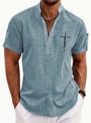 Stylowa Męska Niebieska Koszula z Krótkim Rękawem 4 XL