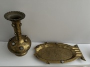 Wazon i popielnica z mosiądzu PRL