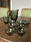 Zestaw szkła zielonego vintage PRL dzbanek kubki miseczki Art Deco retro