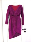 fuksja fuksjowa sylwestrowa cekinowa sukienka z dlugim rekawem krotka 