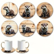 6 szt. Podkładki drewniane pod szklanki, kubki, kufle. WYDRA.