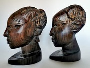 RZEŹBA AFRYKA DWIE GŁOWY HEBAN KOBIETA MĘŻCZYZNA