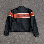 Kurtka skórzana motocyklowa Harley Davidson czarna pomarańczowa USA
