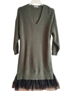 Blue Shadow Nowa Sukienka Swetrowa khaki długi sweter tunika czarny tiul L