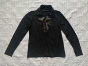 Czarny sweterek z ozdobnym dekoltem M/L