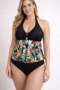 NOWE Sexowne Zmysłowe Tankini Strój kąpielowy XL czarno-wielokolorowe