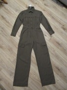 MANGO kombinezon długi zieleń khaki styl safari lyocell i bawełna NOWY _ S