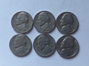 Zestaw 6 monet USA - 5 Centów (Nickel) - Lata 60. (Vintage)
