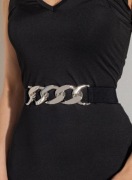 Pasek damski elastyczny guma czarny srebrny łańcuch