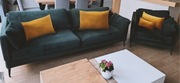 SOFA 3-OSOBOWA I FOTEL ANTON – butelkowa zieleń, nowoczesny design
