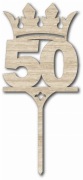Topper na tort drewniany cyfra 50 z koroną urodziny