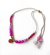 Bransoletka jedwab kamienie naturalne szlachetne róż złota rubin cyrkonia