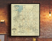 Stara MAPA Polski 1939 siec kolejowa 70x60cm