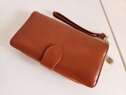 PORTFEL DAMSKI PODŁÓŻNY BRAZOWY NA KLIPS I NA ZAMEK 19cm x 10cm