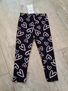 Getry/ legginsy ocieplane,  czarne w serca - rozm 98