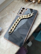 Nowe etui Samsung galaxy S21 FE czarne połysk złoty łańcuszek plecki