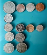 Zestaw monet świata. Europa + Azja. (13 sztuk).