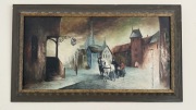 Pejzaż miejski z dorożką - Adolf Hezinger olej/płótno 100x50 cm