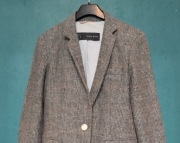 Zara Basic marynarka wełniana w kratkę z łatami szary żakiet wełna