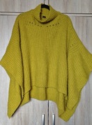 Reserved Zielony asymetryczny sweter gruby mięsisty golf ponczo narzutka