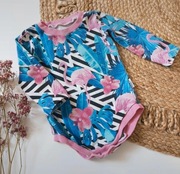 Body 92 bawelniane we flamingi tropikalne dlugi rekaw niebieskie rozowe