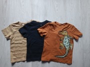 Zestaw 3x T-shirt chłopięcy H&M Paski czarny  jaszczurka 110/116