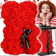 Miś z róż z pudełkiem Springos 25x17x16 cm czerwony