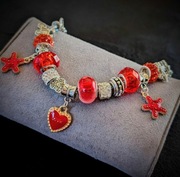 CZERWONA BRANSOLETKA MODUŁOWA CHARMS A'LA PANDORA 