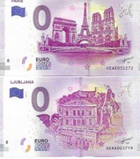 Zestaw 2 "0" Euro Souvenir Paris ,Ljubljana  Stany 1/-1