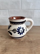 Ceramiczny dzbanek w niebieskie wzory, ludowe motywy, PRL, vintage