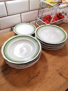 NOWY komplet serwis obiadowy Ćmielów sygnowany 6 os zielony pasek 18 el PRL