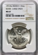 Meksyk, 1 onza, Libertad 1991, uncja Ag 999, NGC MS67