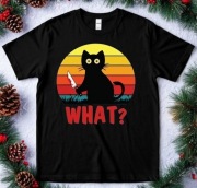 Czarna  męska  koszulka z nadrukiem  Kota