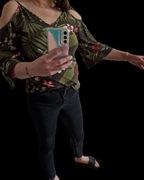 Bluzka boho 38 M z luźnymi rękawami liście palmy 