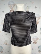 Bluzka welurowa damska czarna prześwitująca sweterek z krótkim rękawem