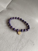 Fioletowa bransoletka z zawieszką w kształcie serca - damska handmade