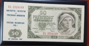 Banknot 50 zł 1948r UNC- z nadrukiem okolicznościowym  ser. EL 2524149