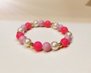 Bransoletka Hematyt Szklane Perły Pudrowy Róż