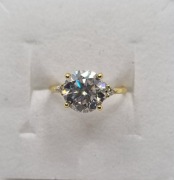 Pierścionek Srebrny 925 z 3 Karatowym Okrągłym Moissanitem Pozłacany 14 K