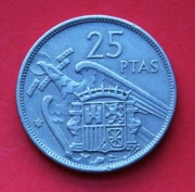 25  Peset    1957 r  -   Hiszpania  / gwiazdka  71 /    stan !!