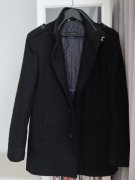 Czarny płaszcz męski wełniany Lansier wełna kaszmir S 36 46