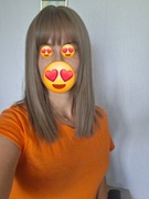 Peruka syntetyczna brązowe włosy z grzywką do Ramion 