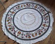 Duży stary lniany obrus 145x132cm Polski len cepelia łowicki ludowy PRL 