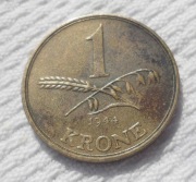 Dania Król Chrystian X Glücksburg DKK 1 korona krone 1944 KM# 835