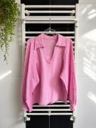 Różowa muślinowa bluzka koszulowa  100% bawełna | oversize | boho |