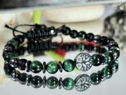 BRANSOLETKA DRZEWKO SZCZĘŚCIA KAMIEŃ ZIELONE TYGRYSIE  MĘSKA SZER 17.5 cm