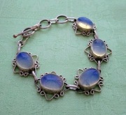 Vintage srebrna bransoletka 925 naturalny niebieski kamień księżycowy    41