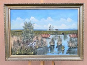 STARY DUŻY  OBRAZ OLEJNY NA PŁÓTNIE , R. Evaldsen