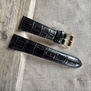 Pasek do zegarka 20mm skórzany Roamer gruby czarny złota klamra